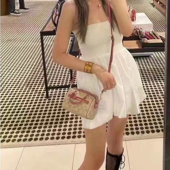 COACH Mini Rowan Crossbody In Signature Canvas Light Khaki Rouge Red C9947 - Picture 4 of 5